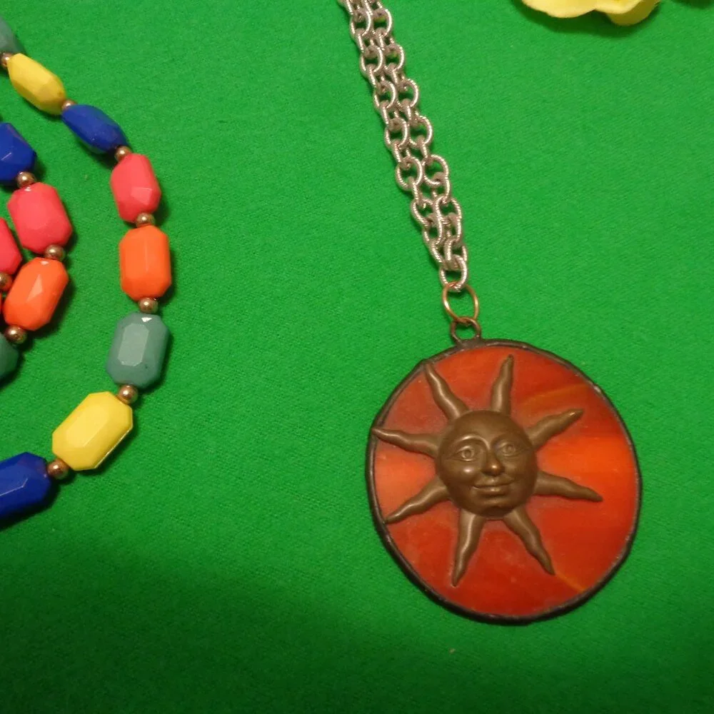 Here Comes the Sun PENDANT Necklace & FRUIT COLORS Multi Statement Piece Lot